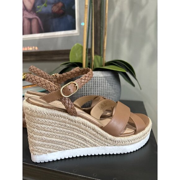 Stuart Weitzman Mykonos Espadrille Braided Leather Wedge Sandal Brown Womens  10 - Picture 9 of 14